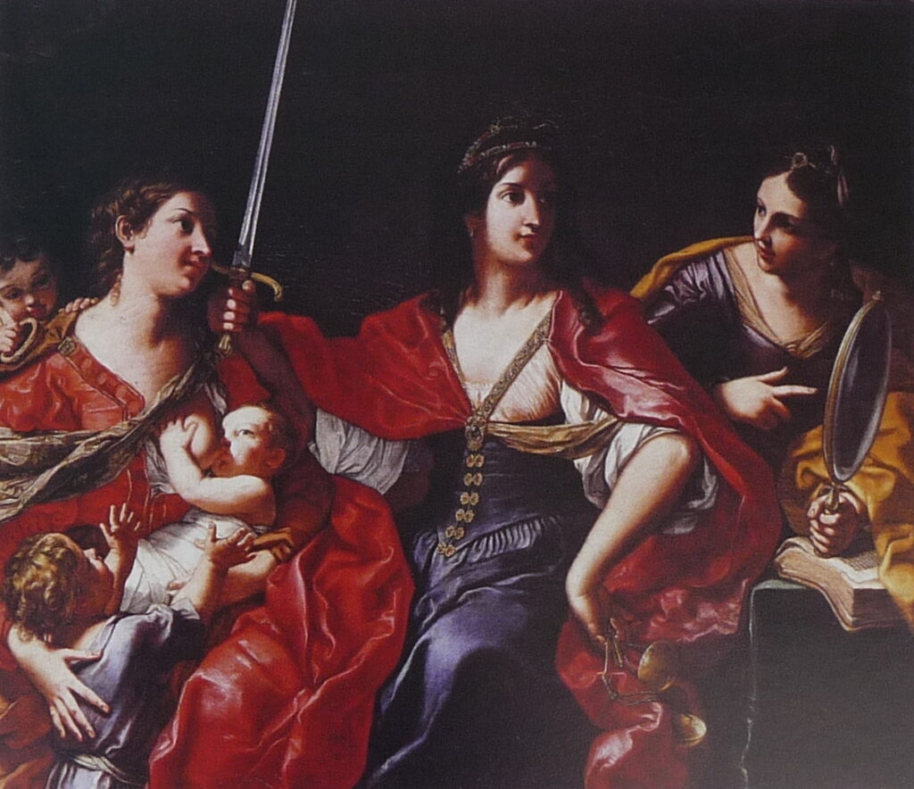 Elisabetta Sirani, Allegory of Justice, Charity, and Prudence, 1664 Oil on canvas, 54.7 × 65 in Municipality of Vignola