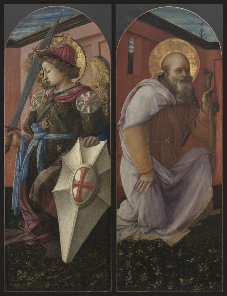Filippo Lippi, The Archangel Michael and St. Anthony Abbot, 1458 Tempera on wood panel, 32 × 11.7 × 1.2 in Cleveland Museum of Art