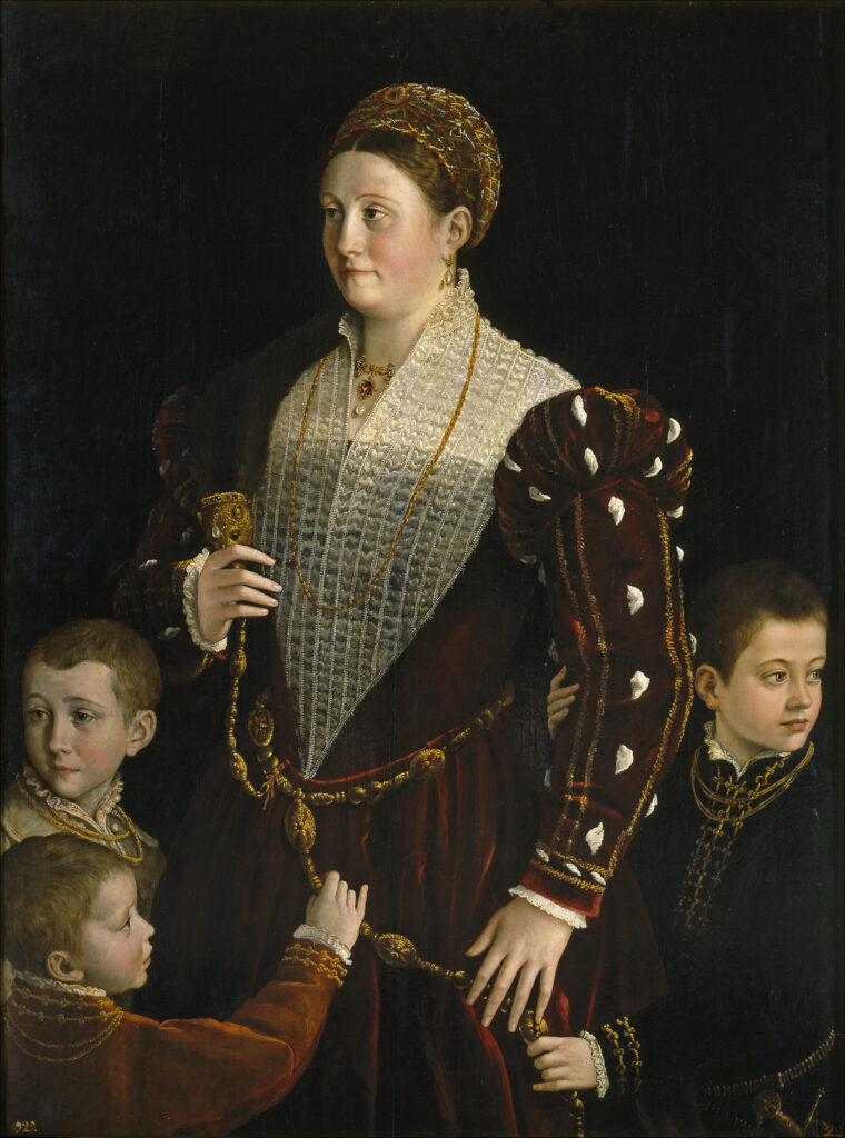 Parmigianino, Camilla Gonzaga, Countess of San Secondo, and Her Sons, 1535–1537 Oil on panel, 50.4 × 38.2 in Museo del Prado, Madrid