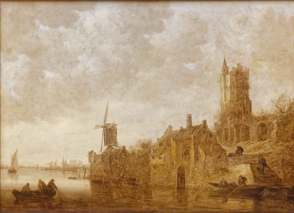 Jan Van Goyen, River Landscape with a Windmill and a Ruined Castle, 1644 Oil on canvas, 38.2 × 52.6 in Louvre Museum, Paris