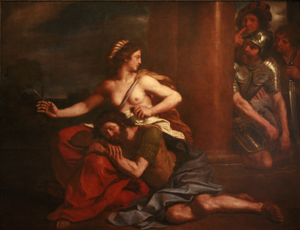 Guercino, Samson and Delilah, 1654 Oil on canvas, 69.3 × 87.8 in Musée des Beaux-Arts de Strasbourg