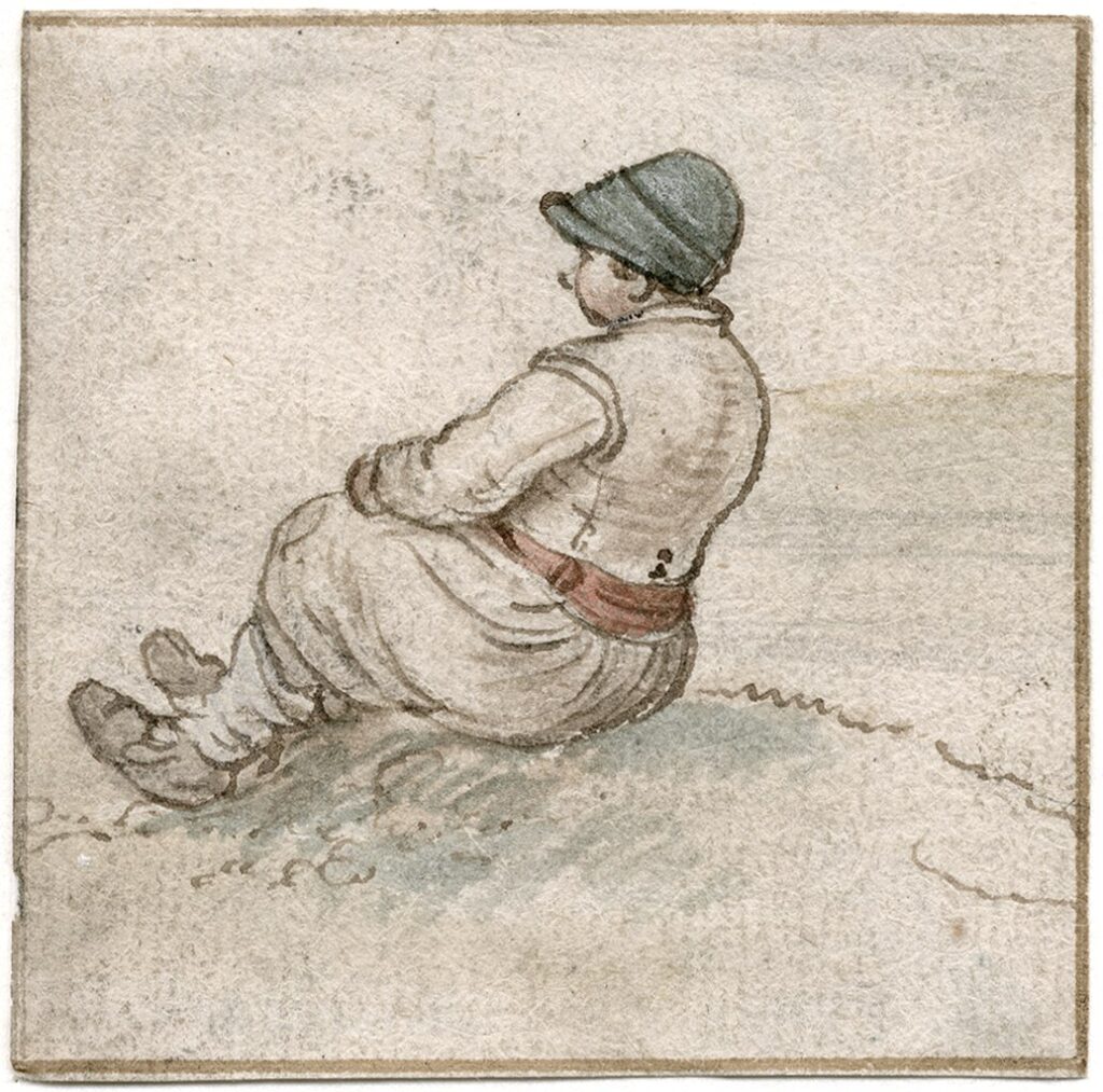 Hendrick Avercamp, Boy Seated on a Hill, Looking Into the Distance, 17th century Drawing, 7.1 × 7 in Leiden University Libraries, Print Room