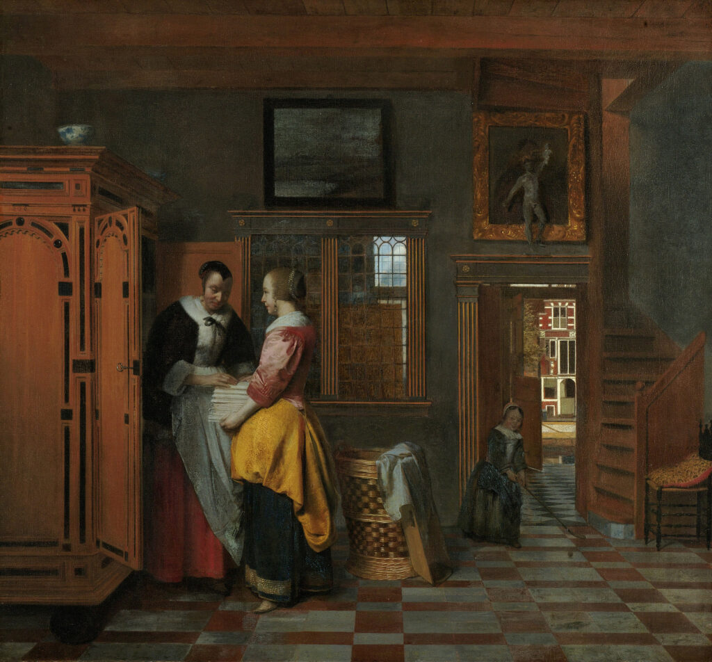 Pieter de Hooch, Interior with Women beside a Linen Cupboard, 1663 Oil on canvas, 27.6 × 29.7 in Rijksmuseum, Amsterdam