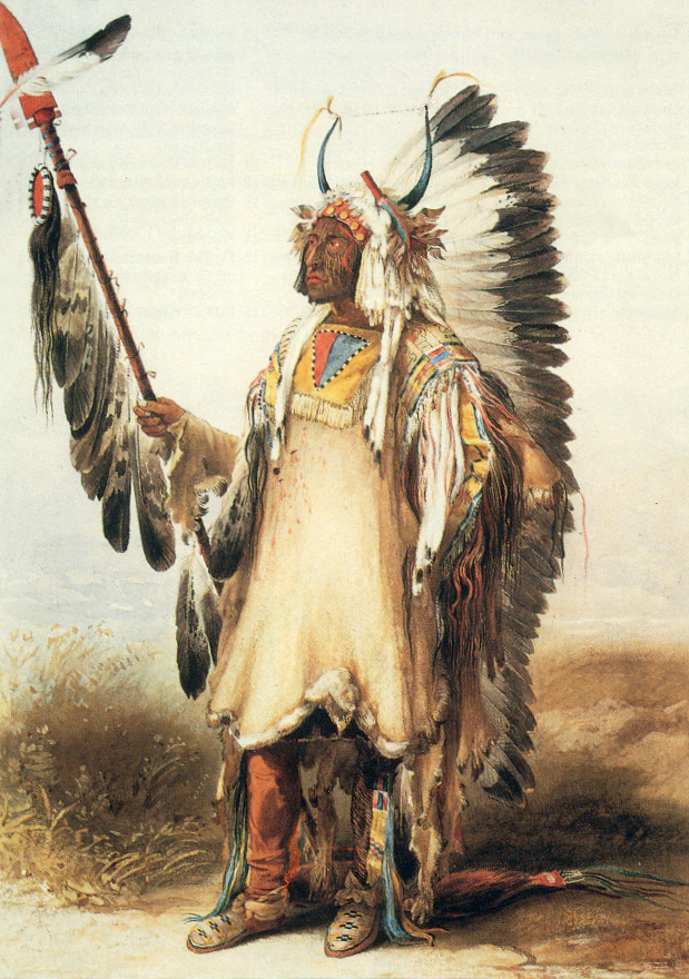Karl Bodmer, Mató-Tópe, Mandan Chief, 1834 Watercolor and graphite on paper, 16.5 × 11.7 in Joslyn Art Museum, Omaha