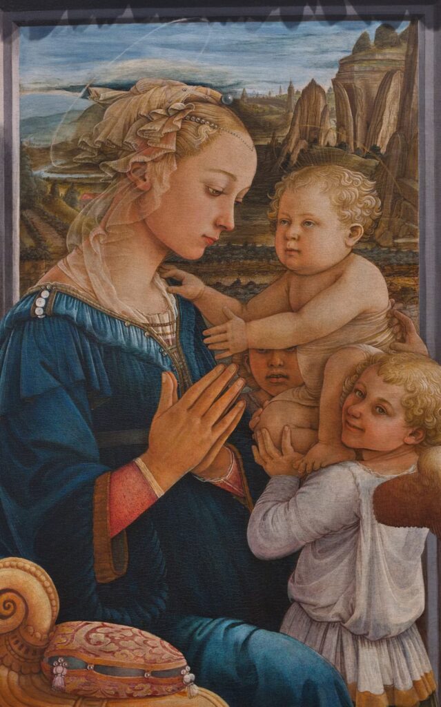 Filippo Lippi, Madonna and Child with Two Angels, c 1460–1465 Tempera on wood, 37.4 × 24.4 in Uffizi Gallery, Florence