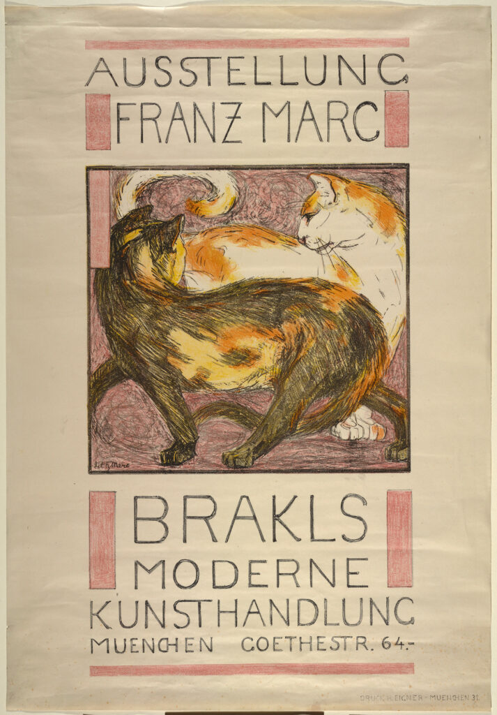 Franz Marc, Two Cats, 1909–1910 Color lithograph, 36.2 × 24.9 in Lenbachhaus, Munich