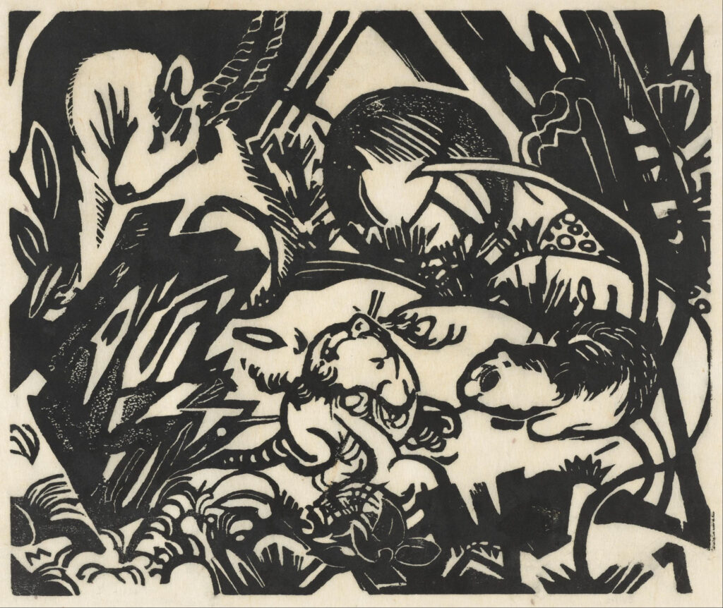 Franz Marc, Animal Legend, 1912 Woodcut on Japanese paper, 7.8 × 9.4 in Museum of Fine Arts, Houston