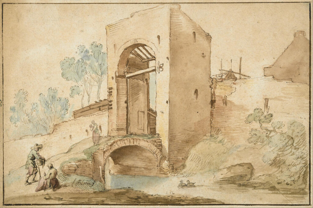 Abraham Bloemaert, The Gateway to a Town, c 1630 Pen and brown ink with watercolor and red chalk on laid paper, 8 × 12 in Museum of Fine Arts, Houston