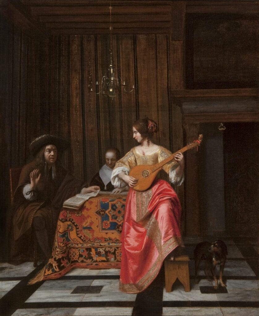 Pieter de Hooch, A Woman with a Cittern and a Singing Couple at a Table, 1667–1670 Oil on panel, 27.6 × 22.8 in Taft Museum of Art, Cincinnati