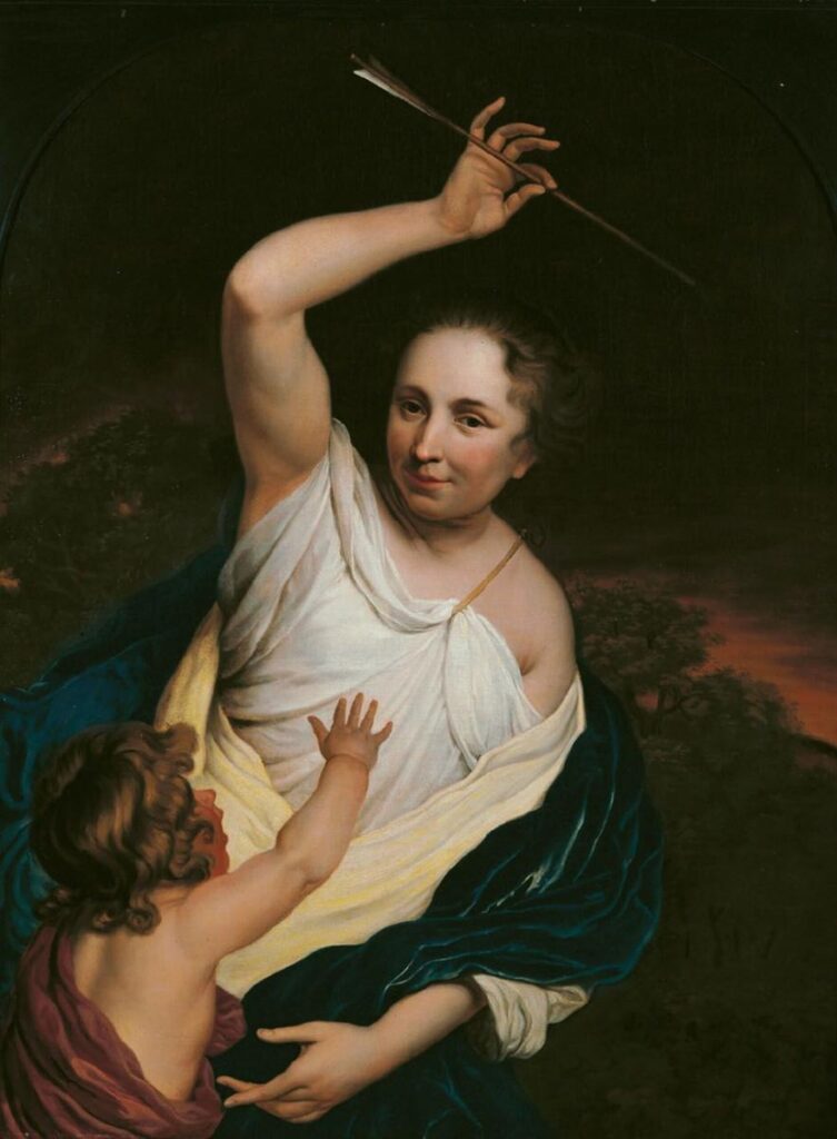 Bartholomeus van der Helst, Allegorical Portrait of a Lady as Venus Disarming Cupid, c 1664–1665 Oil on canvas, 45.9 × 34.8 in Private Collection