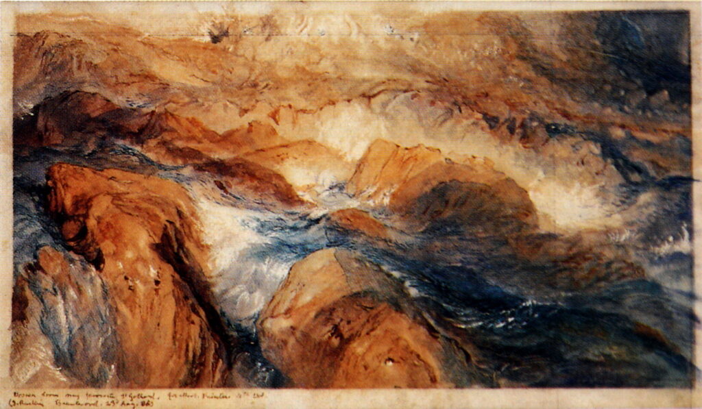 John Ruskin, Rocks in Unrest, 1886 Watercolor with graphite, 7.4 × 12.1 in The Morgan Library & Museum, New York