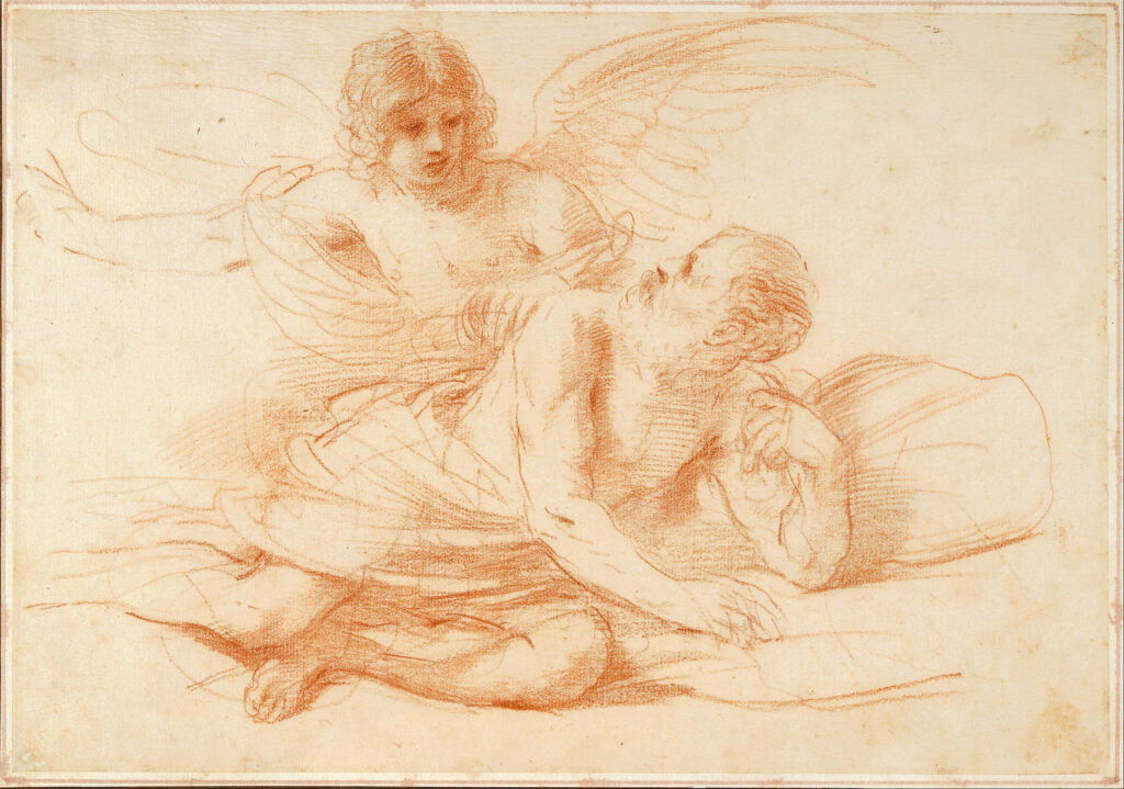 Guercino, St Peter and the Angel, early 1650s Red chalk on paper, 8.3 × 11.8 in Art Gallery of South Australia, Adelaide