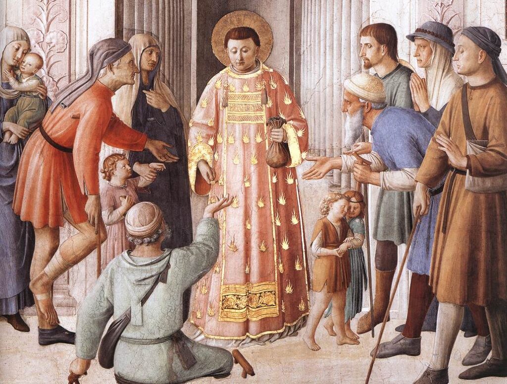 Fra Angelico, St Lawrence Distributing Alms (detail), 1447–1450 Fresco, 106.7 × 80.7 in (complete fresco) Niccoline Chapel, Vatican City