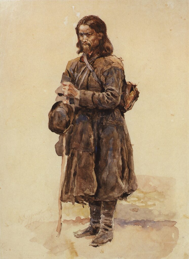 Vasily Surikov, The Wanderer, 1886nWatercolor and graphite pencil on paper, 13 × 9.4 innTretyakov Gallery, Moscow