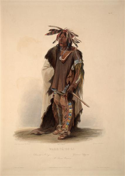 Karl Bodmer, Wahk-Ta-Ge-Li, a Sioux Warrior, 1844 (publication; exact impression date uncertain) Aquatint on paper Private collection (owner unidentified)