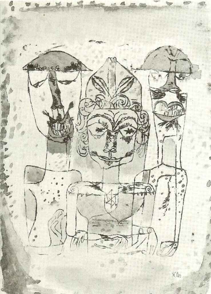 Paul Klee, Greek and Two Barbarians, 1920 Mixed media on paper, 15.3 × 10.6 in Private Collection
