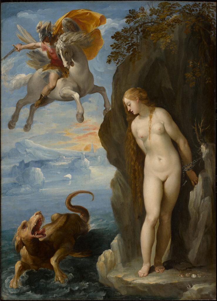 Cavaliere d'Arpino, Perseus Rescuing Andromeda, 1594–1595 Oil on panel, 20.7 × 15 in Clark Art Institute, Williamstown, Massachusetts