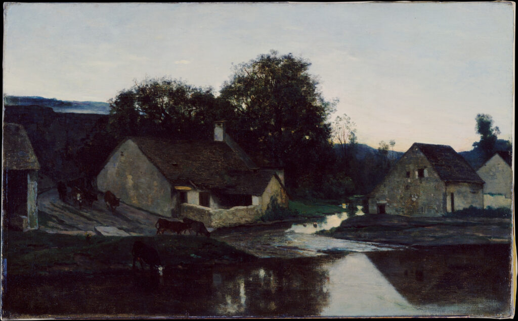 Charles-François Daubigny, The Hamlet of Optevoz, c 1852 Oil on canvas, 22.8 × 36.5 in Metropolitan Museum of Art, New York