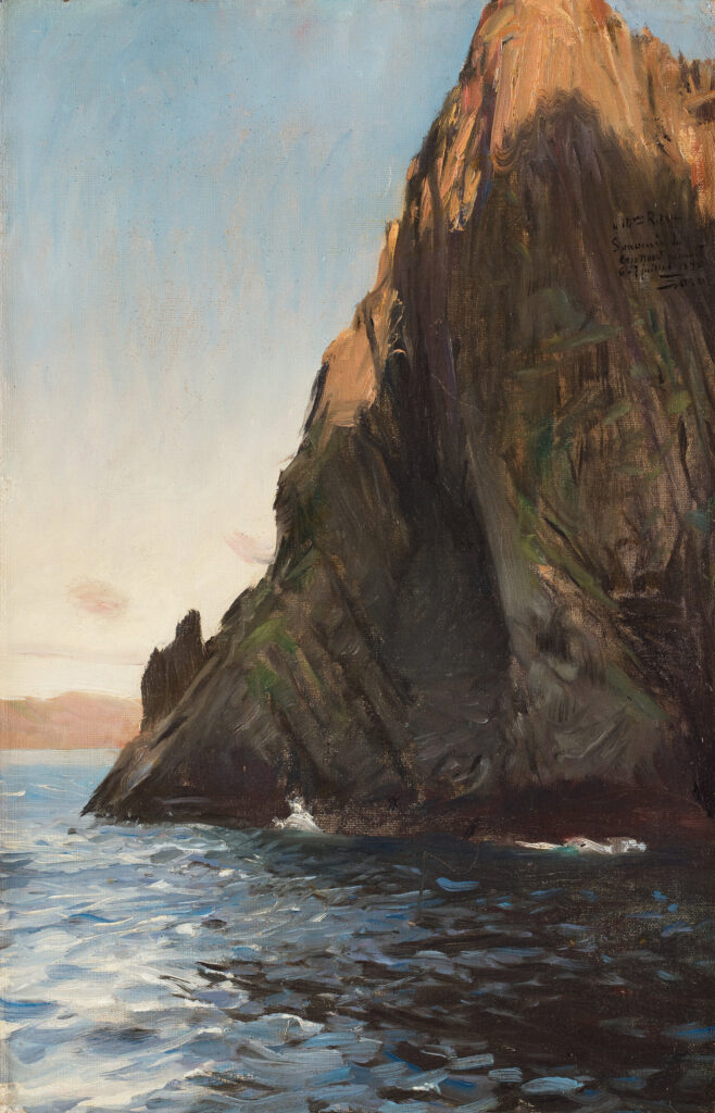 Anders Zorn, North Cape With the Midnight Sun, 1890 Oil on canvas laid down on paper-panel, 18.9 × 12.2 in Private Collection