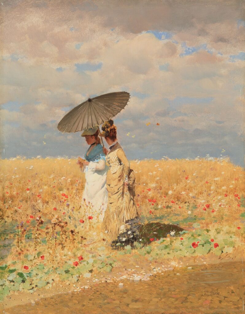 Giuseppe De Nittis, In the Wheat Field, 1873 Oil on wood panel, 13 × 9.8 in Private Collection
