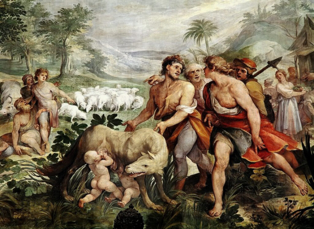 Cavaliere d'Arpino, Finding of the She-Wolf/Discovery of Romulus and Remus, 1596 Fresco Capitoline Museums, Rome