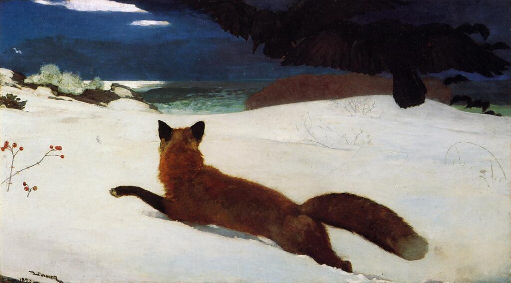 Winslow Homer, Fox Hunt, 1893 Oil on canvas, 38 × 68.5 in Pennsylvania Academy of the Fine Arts, Philadelphia