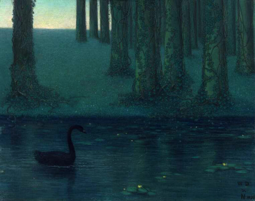 William Degouve de Nuncques, The Black Swan, 1895 Pastel on cardboard, 15 × 18.5 in Kröller-Müller Museum, Otterlo