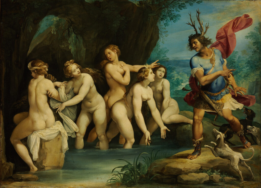 Cavaliere d'Arpino, Diana Turning Actaeon into a Stag/Diana and Actaeon, c 1602–1603 Oil on copper, 19.7 × 27.2 in Museum of Fine Arts, Budapest
