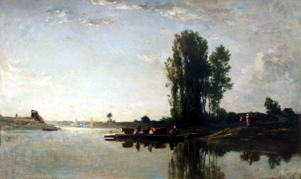 Charles-François Daubigny, Ferry at Bonnières, 1864 Oil on canvas, 24.4 × 39.4 in Museum of Fine Arts Leipzig