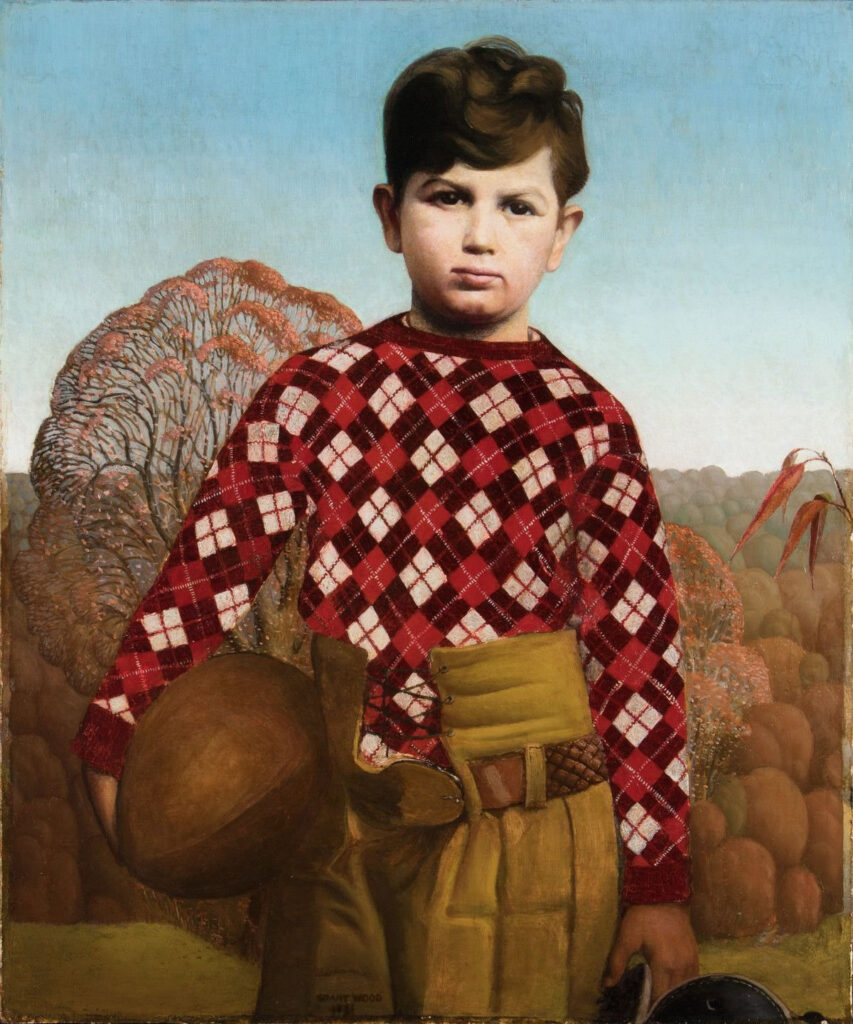 Grant Wood, Plaid Sweater, 1931 Oil on masonite, 29.5 × 24.1 in University of Iowa Stanley Museum of Art, Iowa City, Iowa