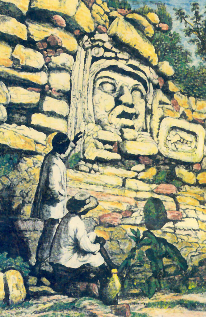 Frederick Catherwood, Gigantic Head at Izamal, 1843 Hand-colored engraving