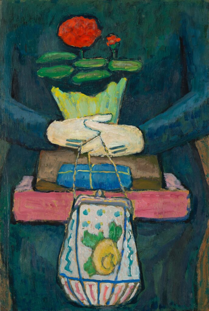 Gabriele Münter, Still Life on the Tram/After Shopping, c 1909–1912 Oil on board, 19.8 × 13.5 in Gabriele Münter and Johannes Eichner Foundation, Munich