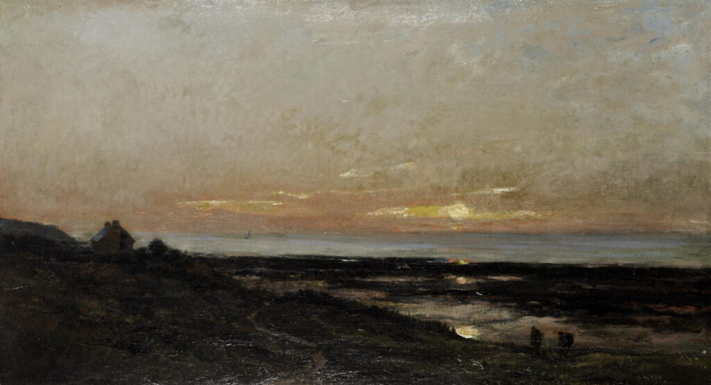 Charles-François Daubigny, Low Tide Near Villerville, 1870 Oil on canvas, 17.7 × 32.3 in Private Collection