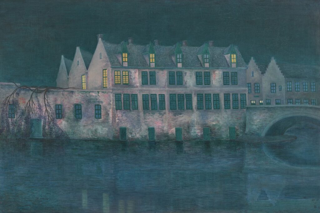 William Degouve de Nuncques, Night in Bruges, 1897 Oil on canvas, 23.8 × 35.4 in Private Collection
