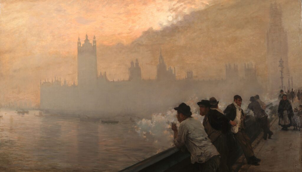 Giuseppe De Nittis, Westminster/The Palace of Westminster, London, 1878 Oil on canvas, 43.3 × 75.6 in Private Collection
