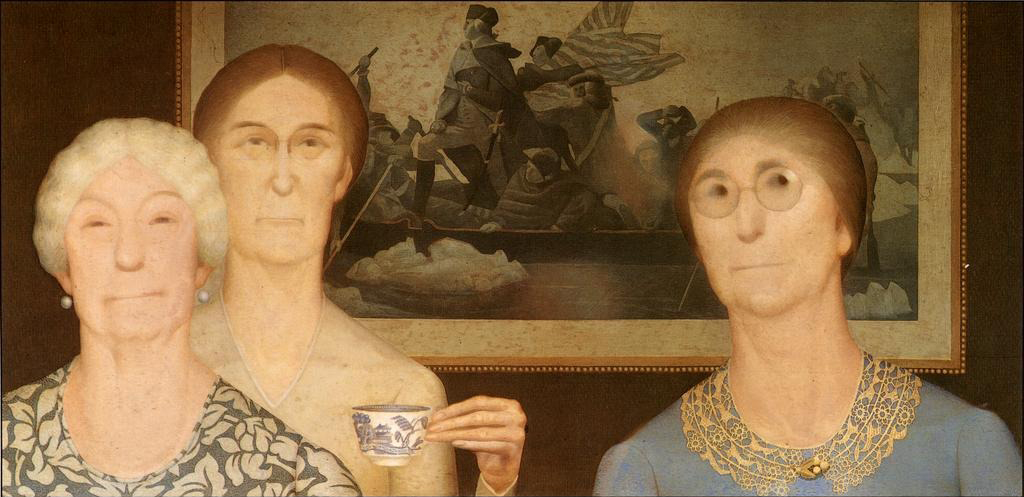 Grant Wood, Daughters of Revolution, 1932 Oil on masonite, 20 × 39.9 in Cincinnati Art Museum