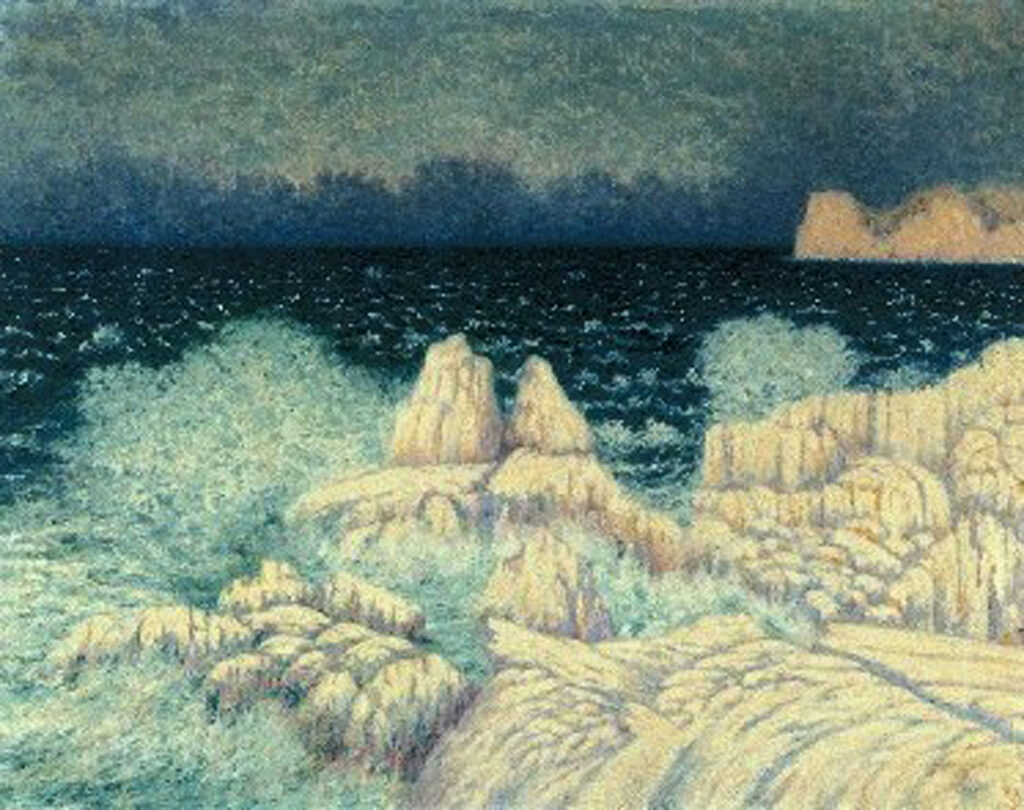 William Degouve de Nuncques, Storm on the North Coast, Mallorca, Cala San Vicente, 1900 Oil on canvas, 28.7 × 36.4 in Royal Museums of Fine Arts of Belgium, Brussels