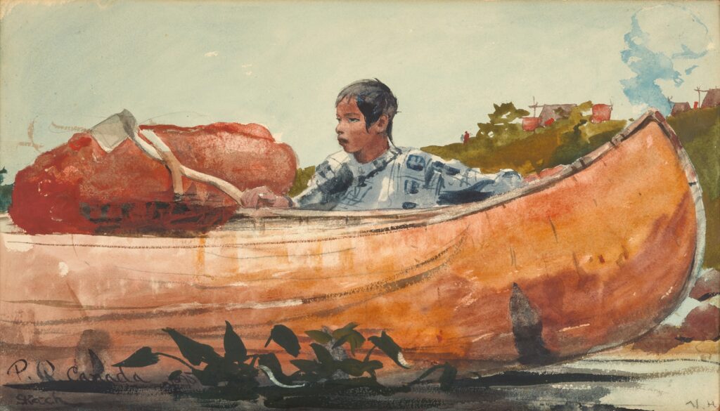 Winslow Homer, Indian Boy with Canoe, c 1895 Watercolor on paper, 16.5 × 24 in Denver Art Museum
