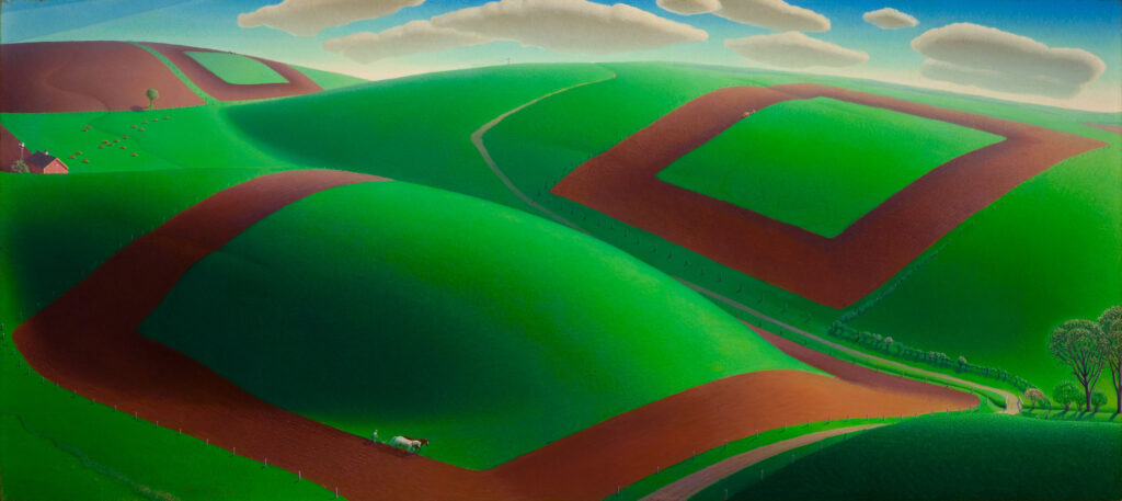 Grant Wood, Spring Turning, 1936 Oil on masonite, 18.3 × 40.1 in Reynolda House Museum of American Art, Winston-Salem, North Carolina