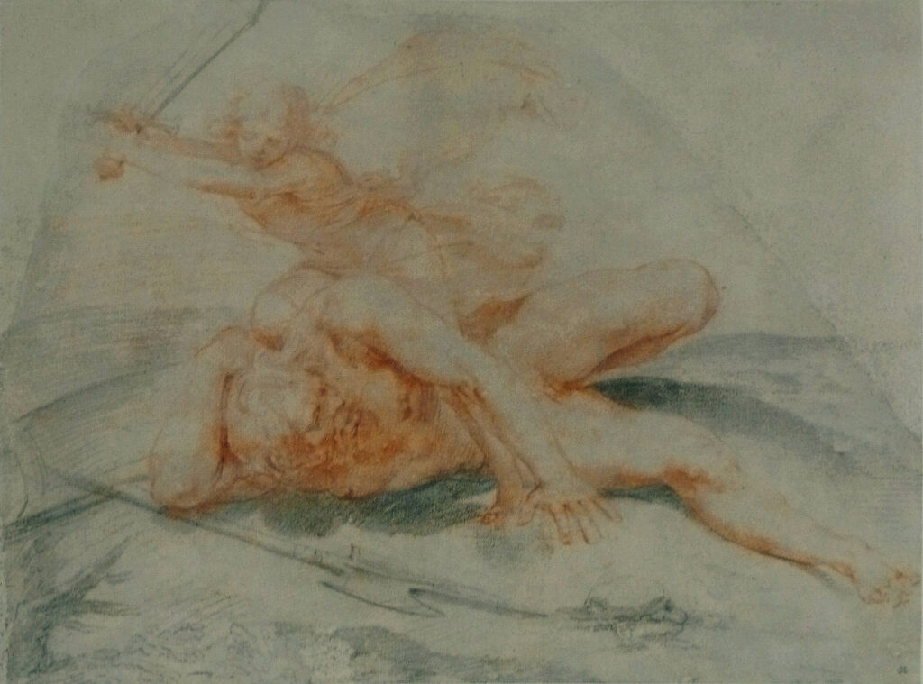 Cavaliere d'Arpino, David and Goliath, 1600s Black and red chalk, 7.3 × 9.8 in Palais des Beaux-Arts de Lille