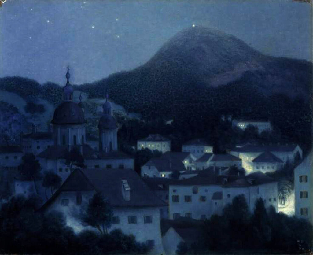 William Degouve de Nuncques, Night in Salzburg, 1905 Oil on canvas, 24 × 29.1 in Kröller-Müller Museum, Otterlo