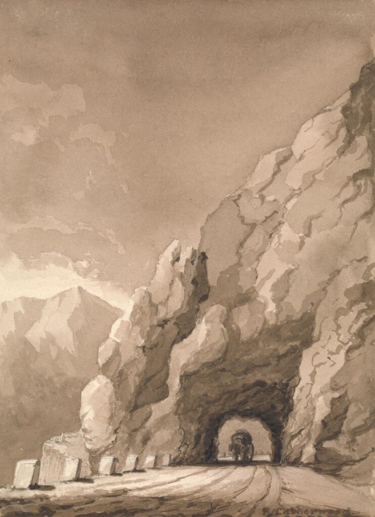 Frederick Catherwood, Mountain Road, Undated Graphite and brown wash on wove paper, 6.8 × 5 in Yale Center for British Art, New Haven, Connecticut