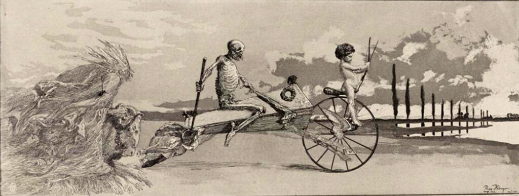 Cupid, Death, and the Beyond, From Intermezzi, Opus IV, No. 12, 1881 Etching and aquatint, 6.2 × 16 in Philadelphia Museum of Art