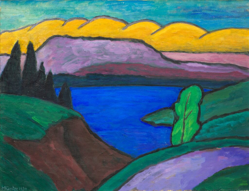 Gabriele Münter, The Blue Lake, 1934 Oil on canvas, 19.7 × 25.6 in Lentos Art Museum Linz, Austria