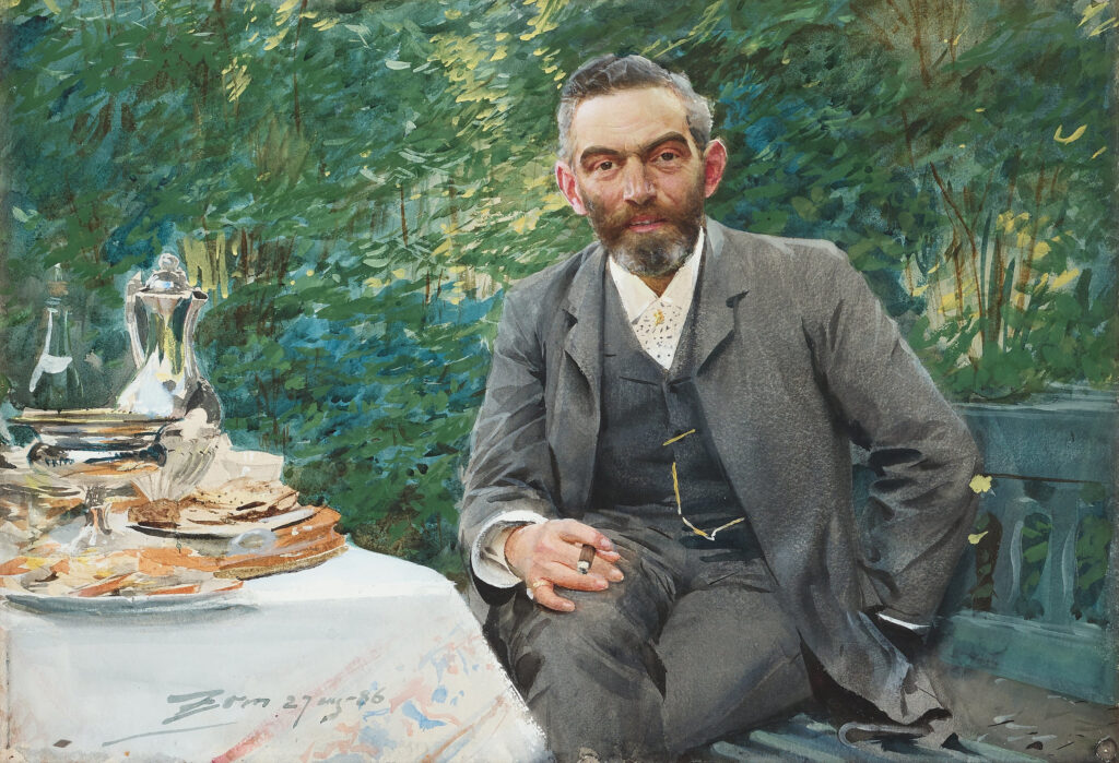 Anders Zorn, Breakfast in the Garden/Wholesale Dealer Adolf Magnus, 1886 Watercolor on paper, 15 × 22 in Private Collection