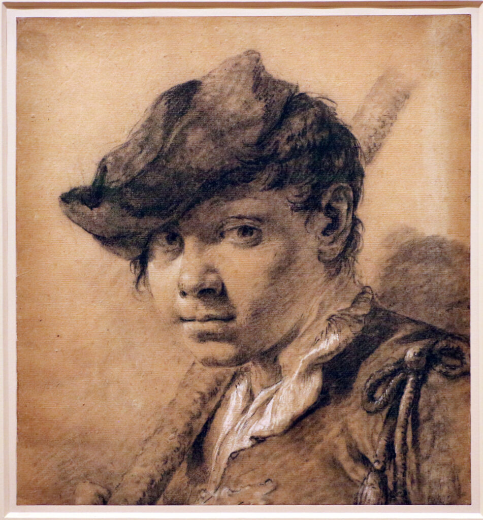 Giovanni Battista Piazzetta, Head of a Youth, 1720–1750 Black and white chalks on brown paper Ashmolean Museum, Oxford