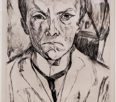 Max Beckmann, Self-Portrait, House Gable in Background, 1918 Drypoint Speed Art Museum, Louisville, KY
