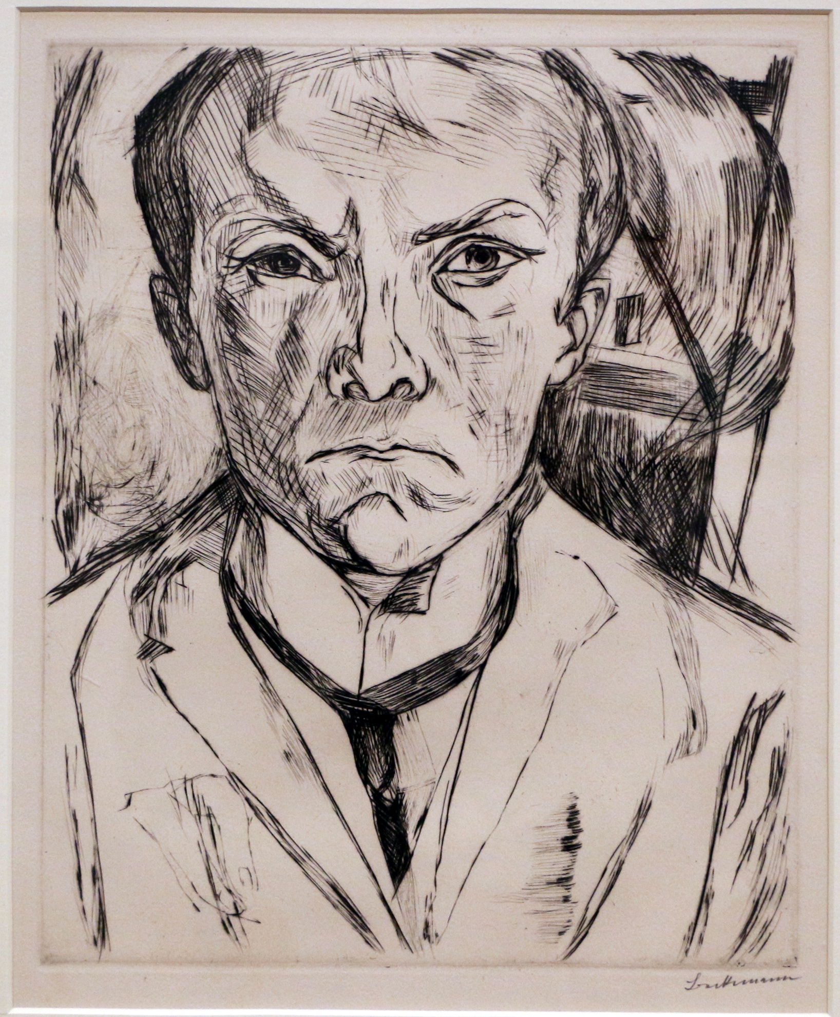 Max Beckmann, Self-Portrait, House Gable in Background, 1918 Drypoint Speed Art Museum, Louisville, KY